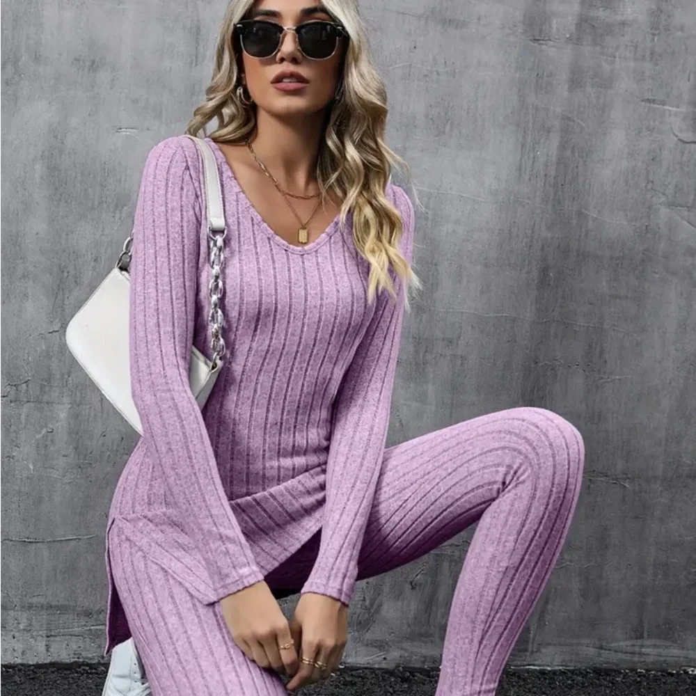 Lavender Ribbed Knit Set - Picture 1 of 7